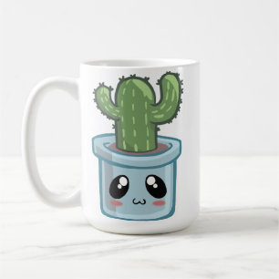 Caneca De Café Cacto Kawai Verde Suculenta Aquarela Planta