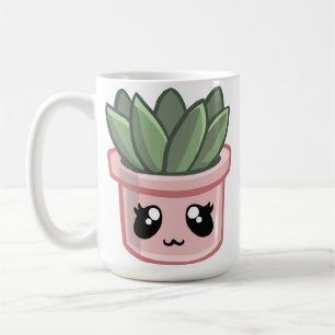 Caneca De Café Cacto Kawai Verde Suculenta Aquarela Planta Cof