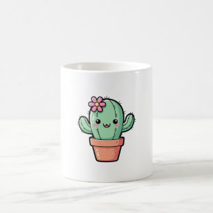 Caneca De Café Cacto Kawaii Feliz – Ilustração Fofa