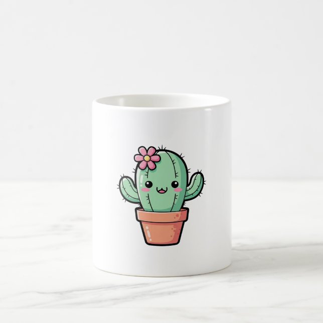 Caneca De Café Cacto Kawaii Feliz – Ilustração Fofa (Centro)