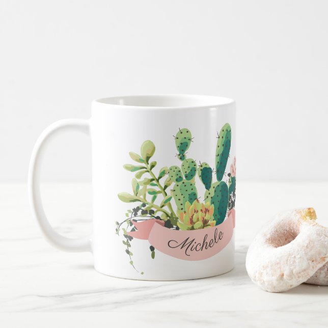 Caneca De Café Cacto personalizado Boho bonito (Com Donut)
