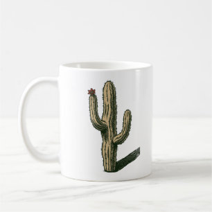 Caneca De Café Cacto Saguaro Antigo Com Flor Desértica Vermelha
