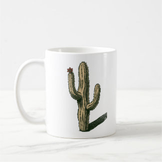 Caneca De Café Cacto Saguaro Antigo Com Flor Desértica Vermelha