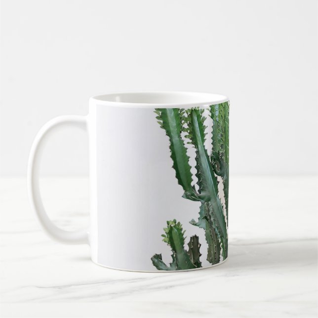Caneca De Café Cacto Verde: Fundo Branco Minimalista (Esquerda)