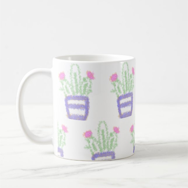 Caneca De Café Cacto verde roxo simples brilho glitter personaliz (Esquerda)