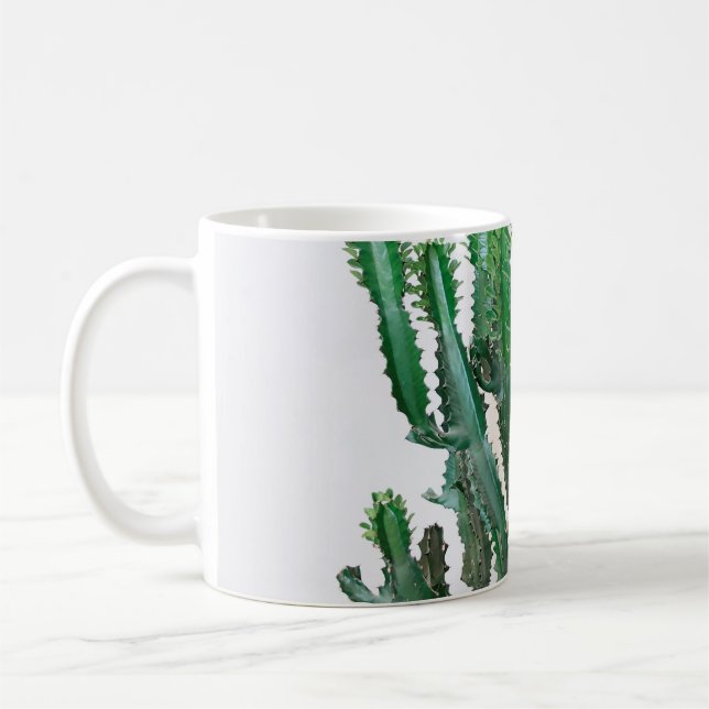 Caneca De Café Cacto verde sobre fundo branco. (Esquerda)
