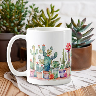 Caneca De Café Cactos E Suculentes Coloridos Potentes
