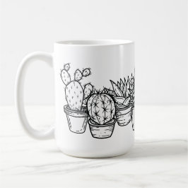 Caneca De Café Cactos em Vasos Mínimos – Botânica Tinta Preta
