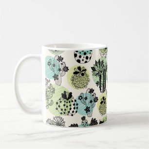 Caneca De Café Cactos florescentes bonitos. Padrão sem soldadura