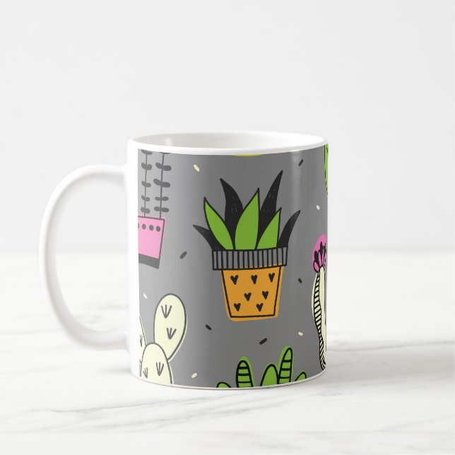 Caneca De Café Cactos, suculentos: fundo de colheita tropical. (Esquerda)