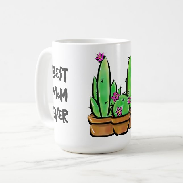 Caneca De Café Cactus cactos bonitos suculenta melhor mãe de semp (Frente Esquerda)