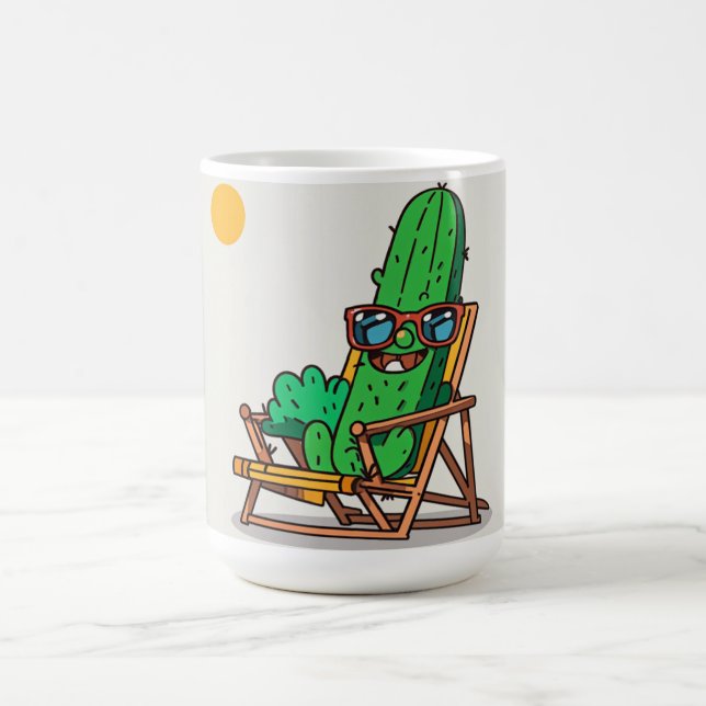 Caneca De Café Cactus Caricaturesco en la Playa - Taza Divertida (Centro)