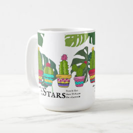 CANECA DE CAFÉ CACTUS COM COTAS E GRANDES FOLHAS