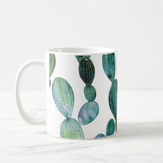 Caneca De Café Cactus Craze: Tendência da Aquarela Tropical (Esquerda)