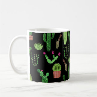 Caneca De Café Cactus de Aquarela Planta Sem Costura Fundo