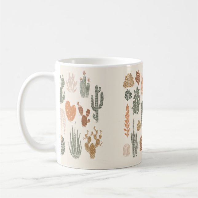 Caneca De Café Cactus e padrão suculento sem costura (Esquerda)
