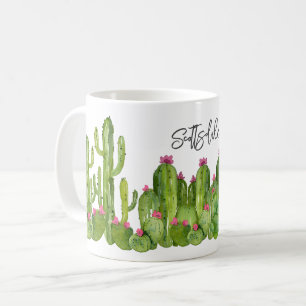 Caneca De Café Cactus Flói Texto Rosa Verde Deserto Mantendo-se D