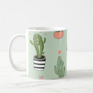 Caneca De Café Cactus Love: Um Bom Padrão De Cartoon.