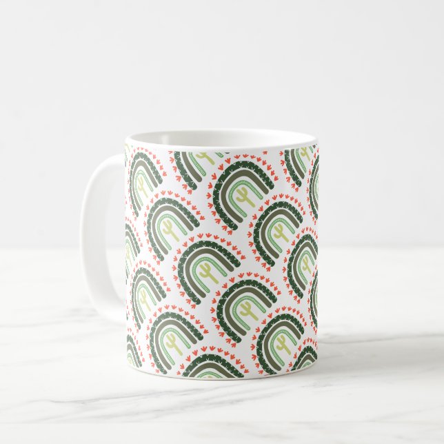 Caneca De Café Cactus Rainbow Laranja Verde Deserto Moderno (Frente Esquerda)