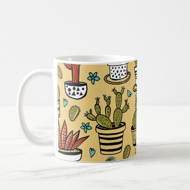 Caneca De Café Cactus Succulent: desenho desenhado à mão (Esquerda)