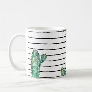 Caneca De Café Cactus Watercolor: Desenho da Caneta da Vintage.