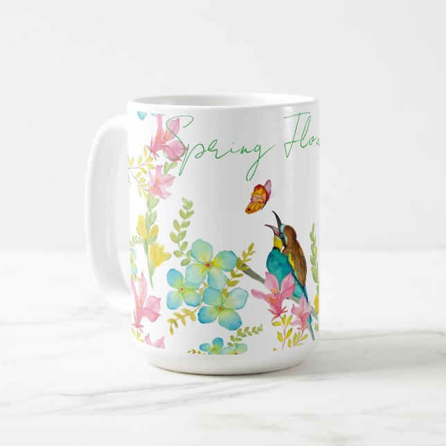 Caneca De Café Cadeado de flores de primavera (Frente Esquerda)