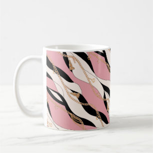 Caneca De Café cadeia de correias padrão de ilustração dourada