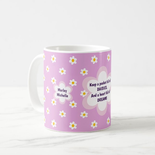 Caneca De Café Cadeia de Margaridas Rosa Clássico (Frente Esquerda)