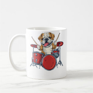 Caneca De Café Cadela Bulldog Inglês Fofo Tocando Tambores Bateri