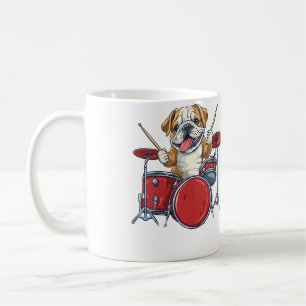 Caneca De Café Cadela Bulldog Inglês Fofo Tocando Tambores Bateri