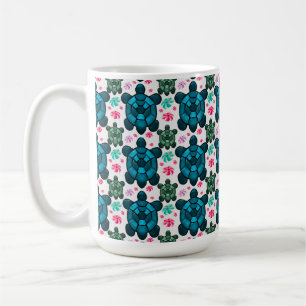 Caneca De Café Caderno de padrão contínuo de tartaruga fofa e flo