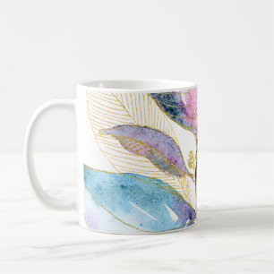 Caneca De Café Caderno Espiral de Folhas Botânicas em Aquarela Pa