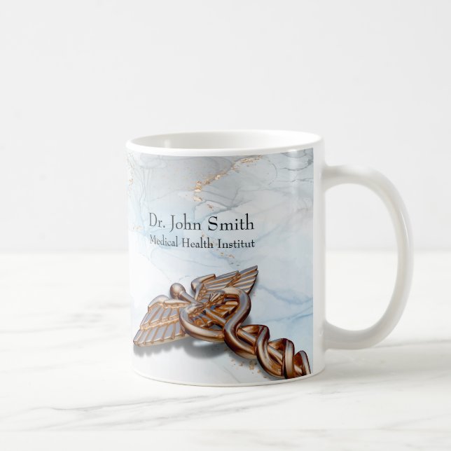 Caneca De Café Caduceus Medical Copper Rosa Dourada Luxury Marble (Direita)