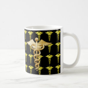 Caneca De Café Caduceus médico Dourado
