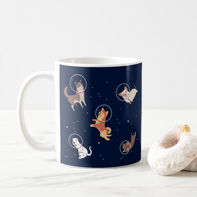 Caneca De Café Cães Astronautas No Espaço (Com Donut)