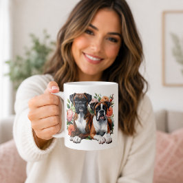 Caneca De Café Cães Boxer E Flores