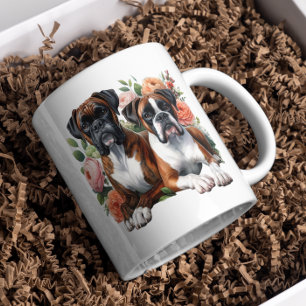 Caneca De Café Cães Boxer Entre As Flores
