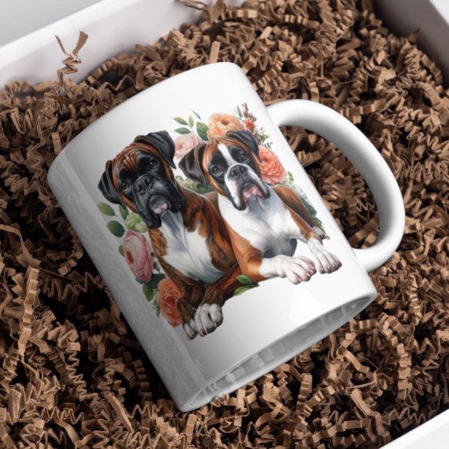 Caneca De Café Cães Boxer Entre As Flores (Criador carregado)