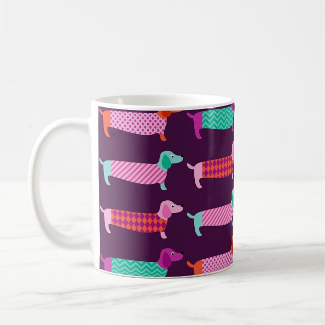 Caneca De Café Cães Dachshund: Padrão Cuto Sem Costura. (Esquerda)