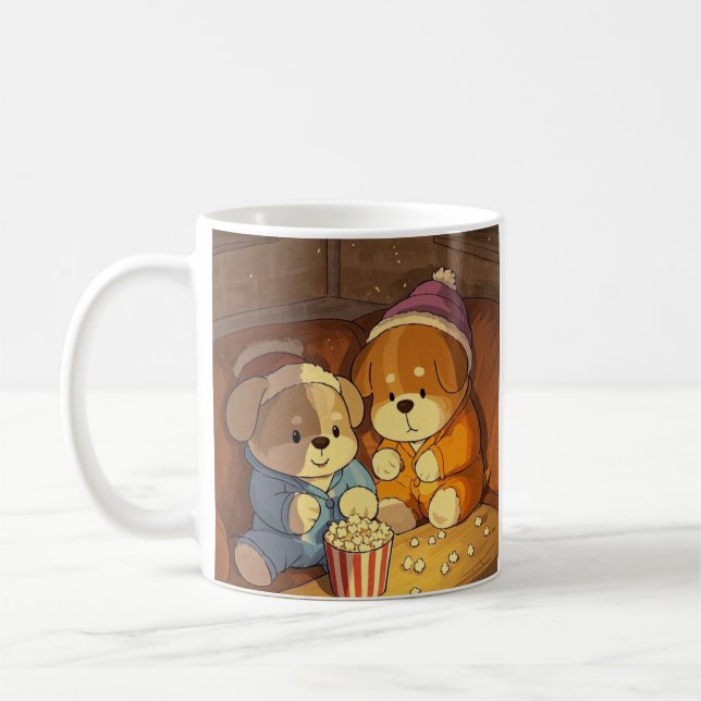 Caneca De Café Cães de desenho animado cachorros com pipoca (Esquerda)