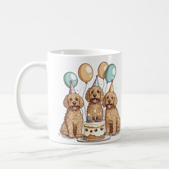 Caneca De Café Cães de Goldendoodle de Aniversário (Esquerda)