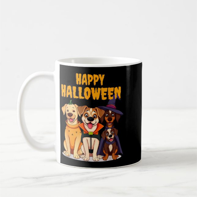 Caneca De Café Cães de Halloween Fofos Engraçados - Design Único (Esquerda)