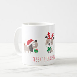 Caneca De Café Cães de natal bonitos em branco