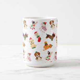 Caneca De Café Cães de Natal com chapéus e suéteres