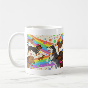 Caneca De Café Cães divertidos e bonitos com arco-íris