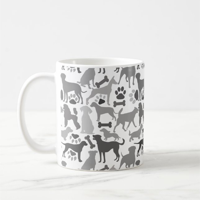 Caneca De Café Cães e patas 03.b Padrão branco BG (Esquerda)