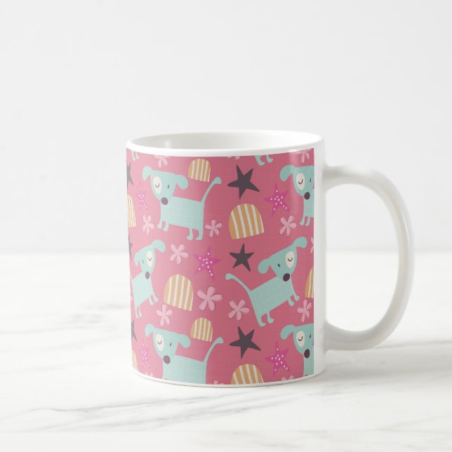 Caneca De Café Cães, Estrelas e Flores (Direita)