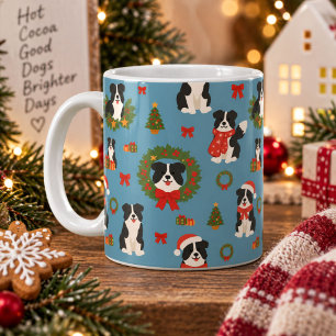 Caneca De Café Cães Fofos Borda Collie Natal Padrão Feriado