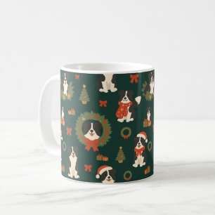 Caneca De Café Cães Fofos Borda Collie Natal Padrão Férias