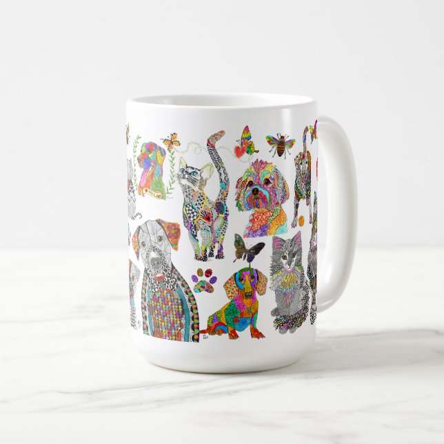 Caneca De Café Cães, Gatos e Abastecimento Animal (Frente Esquerda)